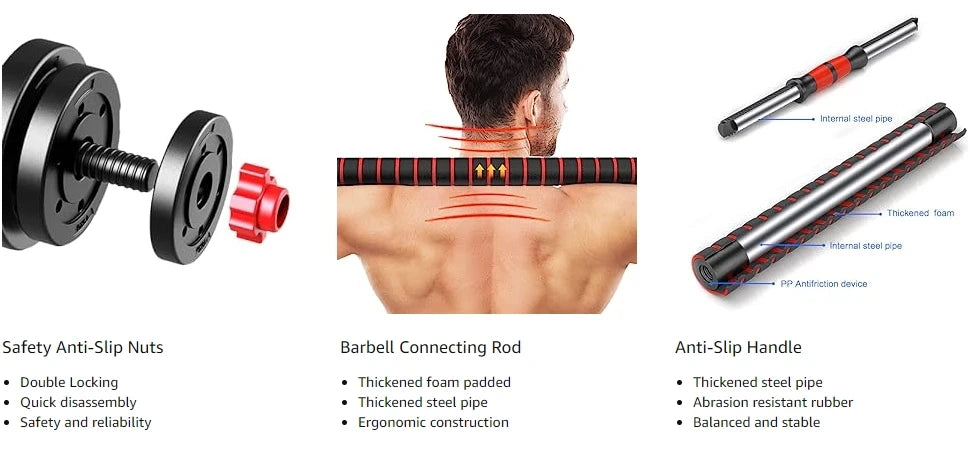44bls Adjustable Dumbbell Set for Home Gym Fitness Weight Plates, 3-in-1 Ergonomic Modes, Heavy Duty Cast for Strength Training