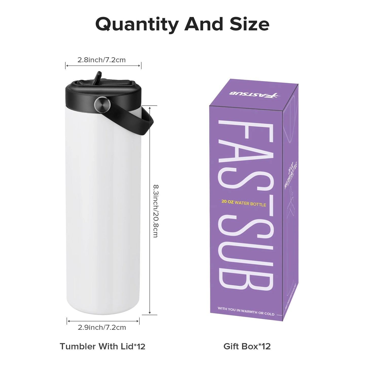 12/25 Pack 20OZ Sublimation Blanks Tumbler, Vacuum Flap With Flip Nozzle