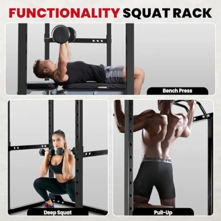 Power Cage 1800 LBS Multi-Functional Home Gym Rack with Adjustable Cable Pulley Pull-Up Bar J-Hooks Landmine Attachments in Bla