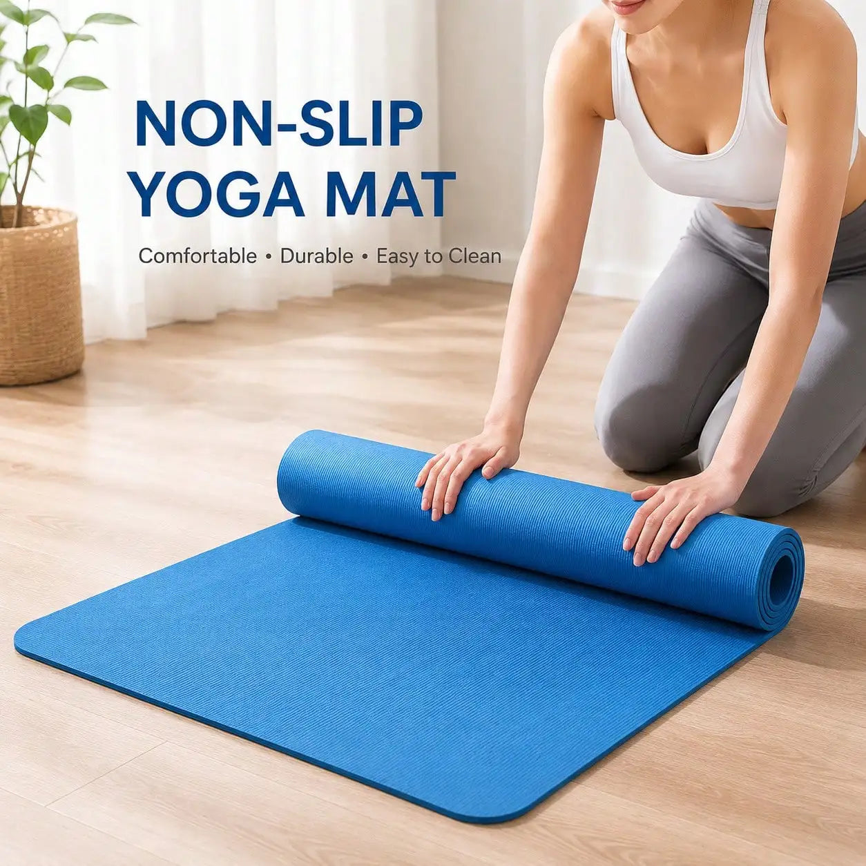 Yoga Mat 8mm Thick W/Nylon Strap For Men & Women - Non Slip Exercise Mat For Home Yoga, Pilates, Stretching, Floor & Fitness Workouts