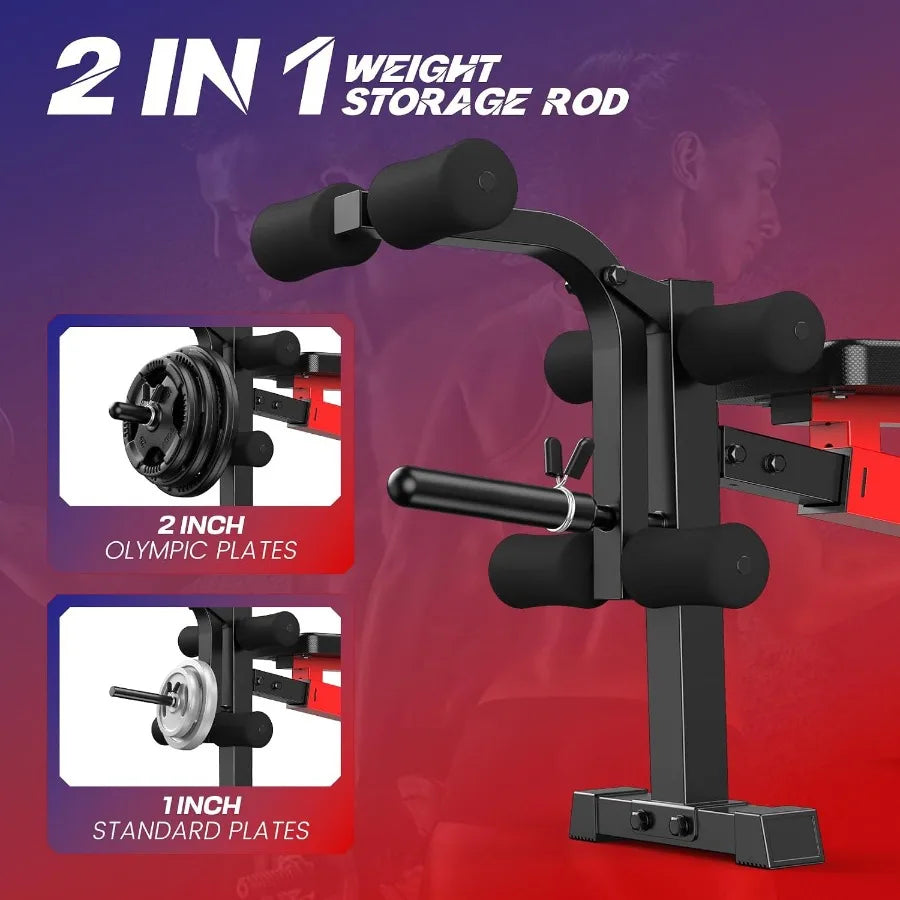 900 LBS Weight Bench Set with Squat Rack, Adjustable Bench Press Set with Leg Extension and Leg Curl, Foldable Flat/Incline/Dec