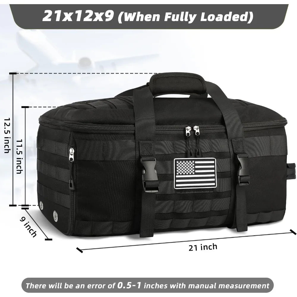 Carry On Luggage 22x14x9 Airline Approved, Tactical Duffle Bag with Shoe Compartment, 3-in-1 Travel Backpack, Weekender Overnight Bag, Black