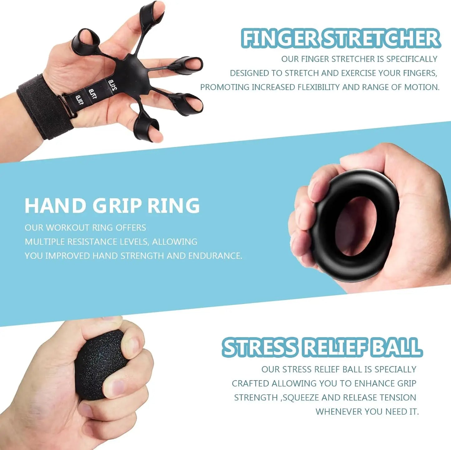 10-Piece Hand Grip Strengthener Kit for Forearm and Finger Exercise, Stress Relief & Muscle Recovery