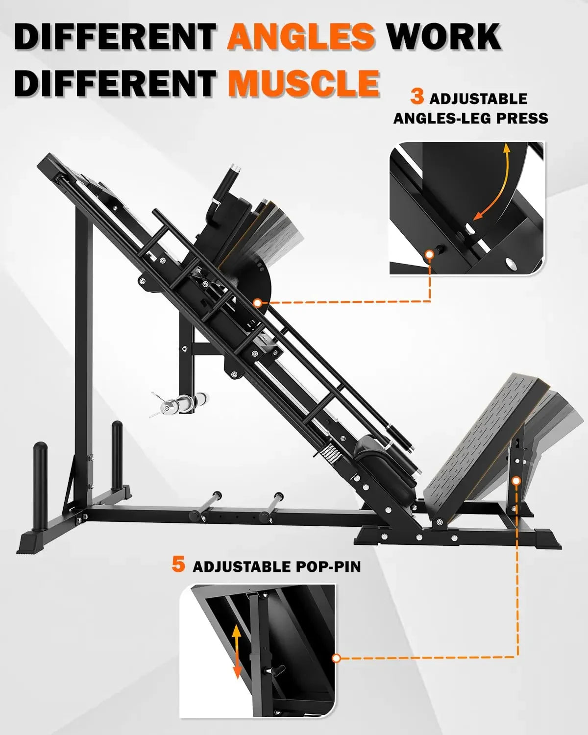 Leg Press Hack Squat Machine with Back Support Cushion, 3 in 1 Adjustable Leg Press Machine with Quad Track Roller, Customized