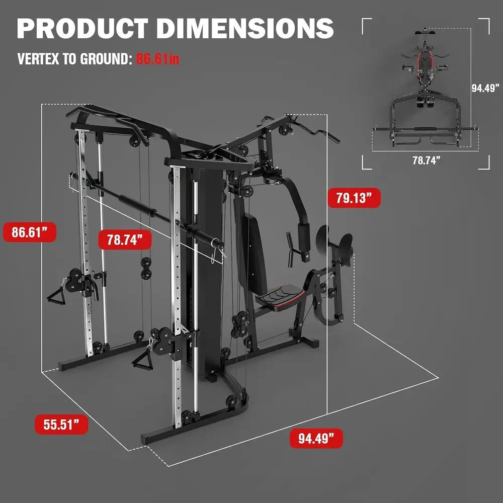Multiunction Home Gym Equipment Workout Station, Smith hine with 138LB Weight Stack, Leg Pr, LAT Station or ull Body Training