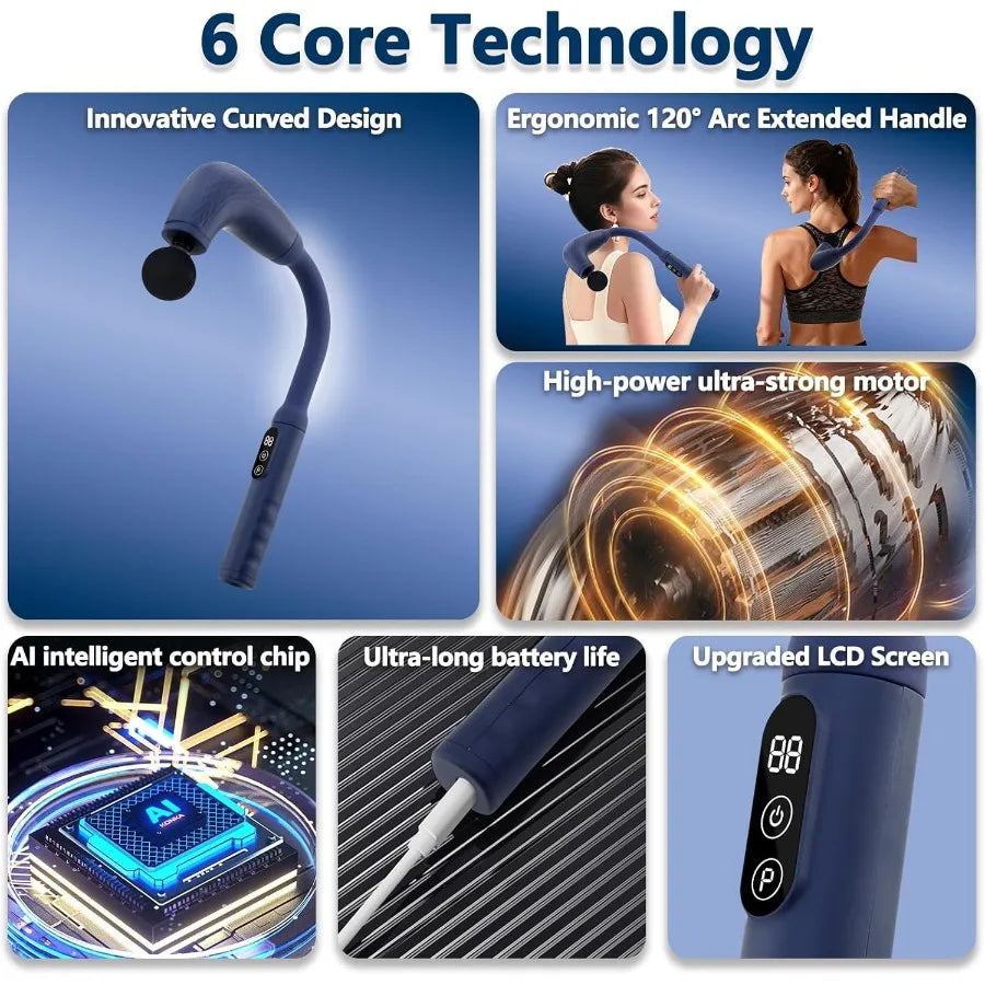 Massage Gun with Upgraded Extension Handle Back Massager for Pain Relief Deep Tissue Muscles/Neck/Shoulders/Waist/Legs Massager