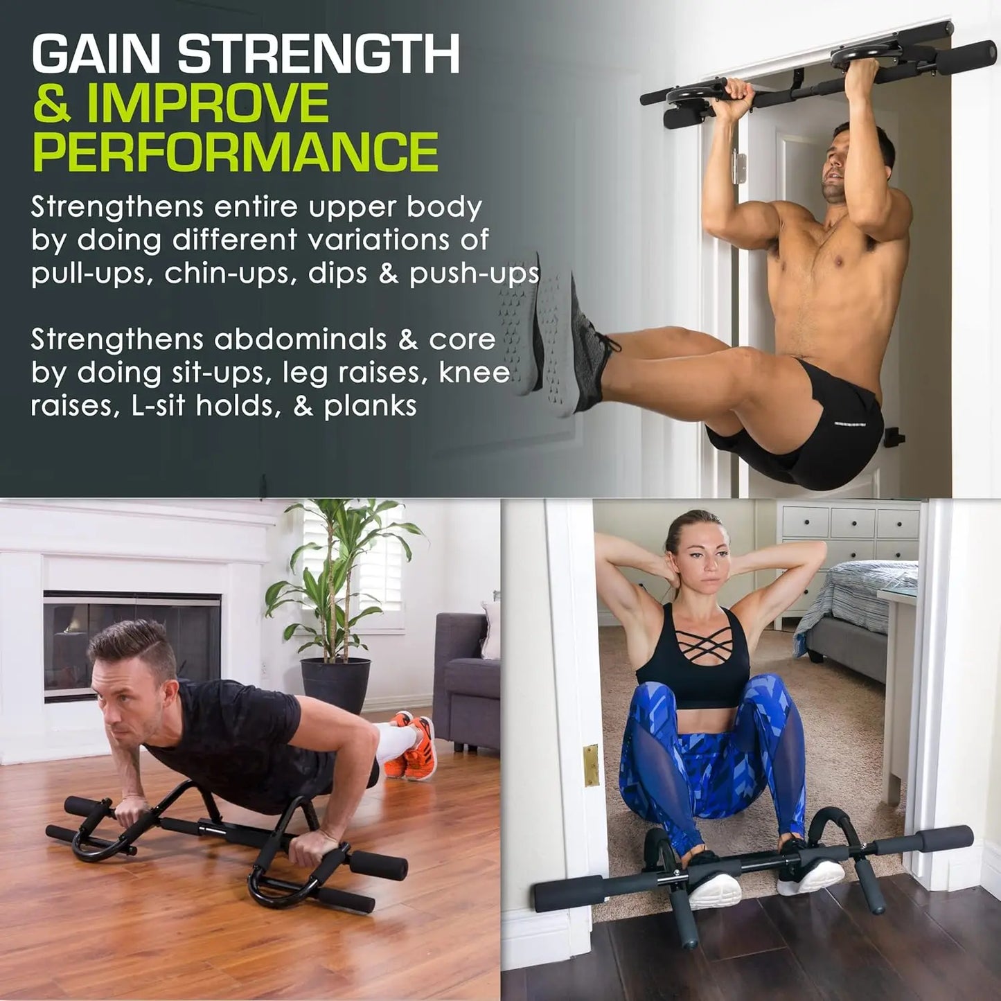 Multi-Grip Pull Up Bar for Home Gym, 300 lb Capacity, Fits Doorways 24-36 in