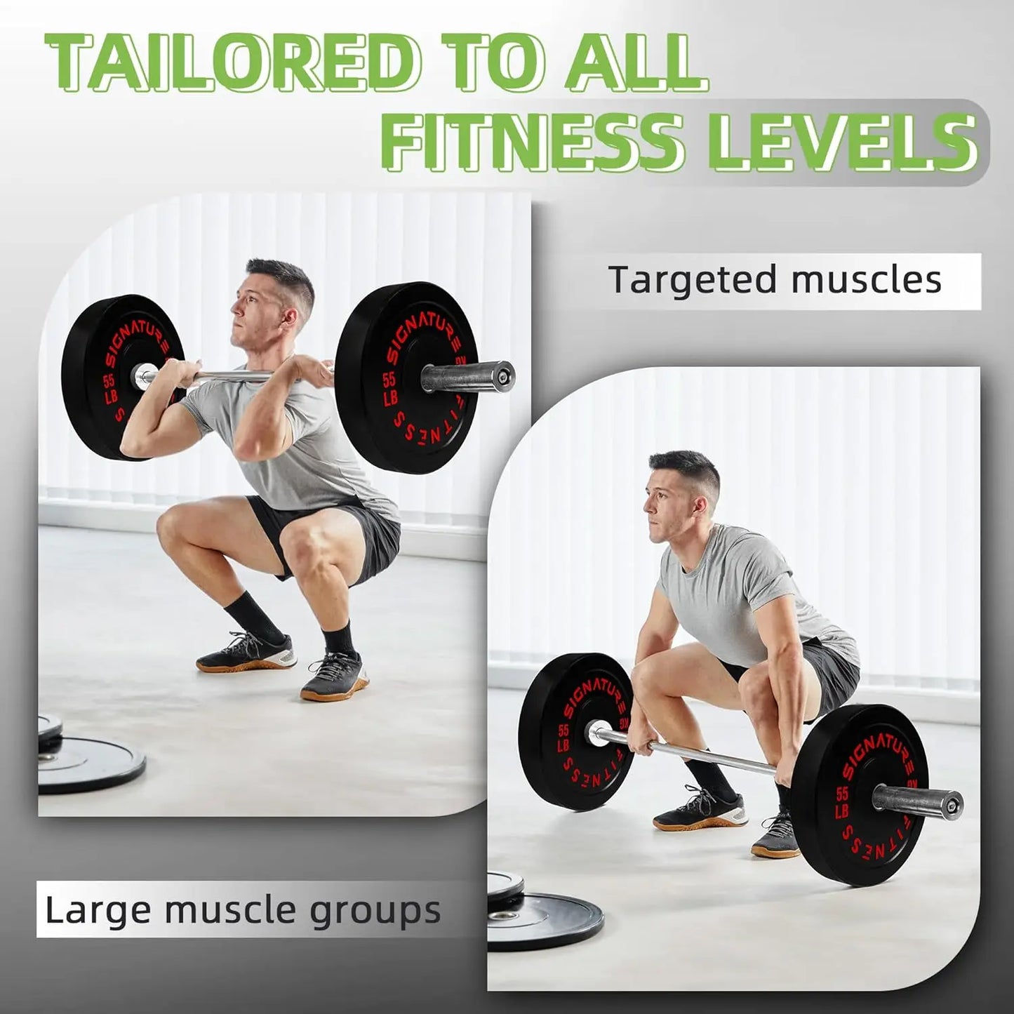 Strength Training & Weightlifting, Cast Iron Bumper Plates, Green, Multiple Options including Sets with Barbell