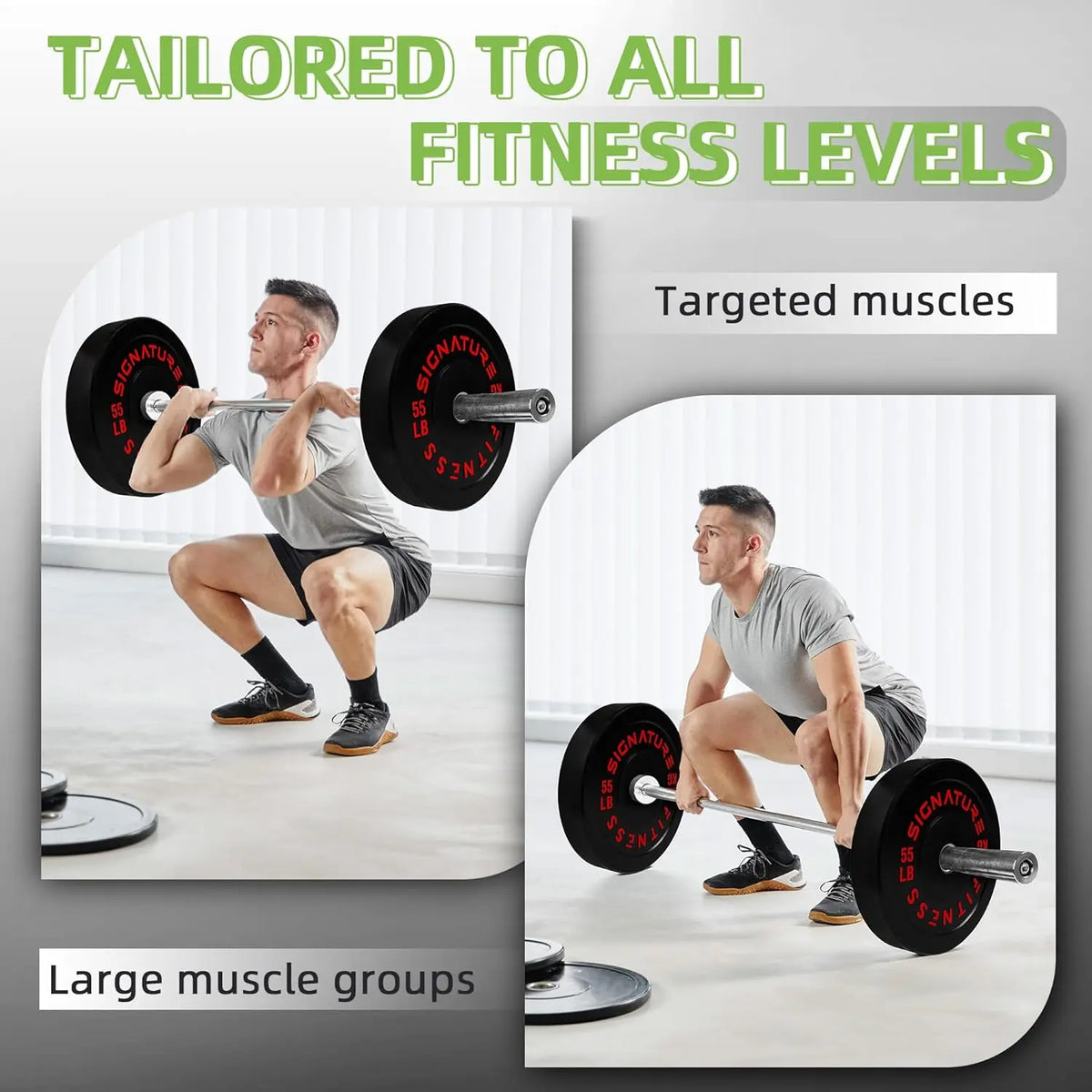 Strength Training & Weightlifting, Cast Iron Bumper Plates, Green, Multiple Options including Sets with Barbell