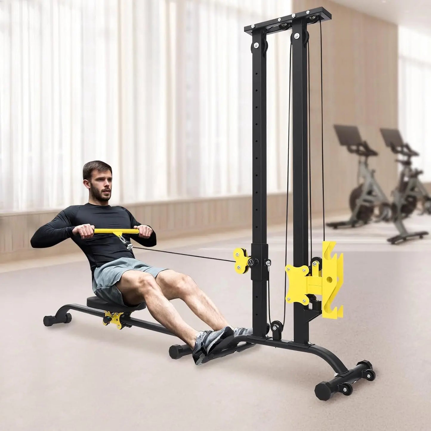 All-in-One Workout Machine Small Multifunctional Fitness Rack Heavy Duty Strength Training Bench Press with LAT Pulldown Cable C