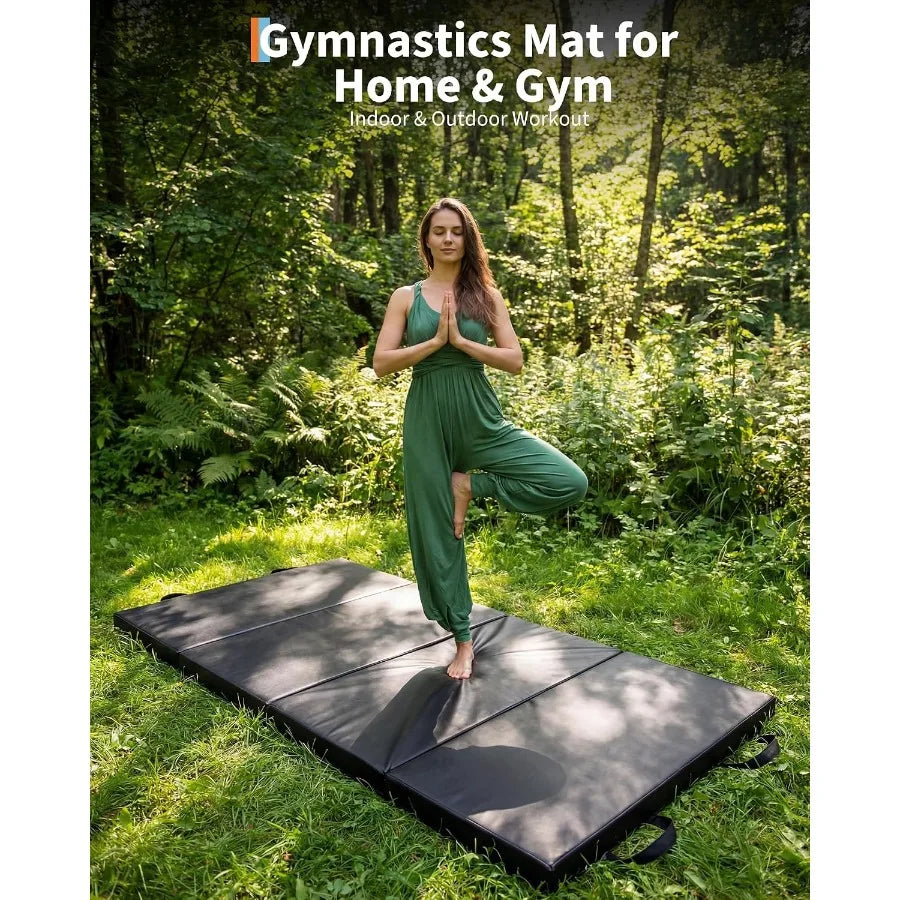 4-Fold Gymnastics Mat for Home Gym – Thick Portable Exercise Floor Mat for Yoga, Pilates, Aerobics, Martial Arts & Tumbling Training