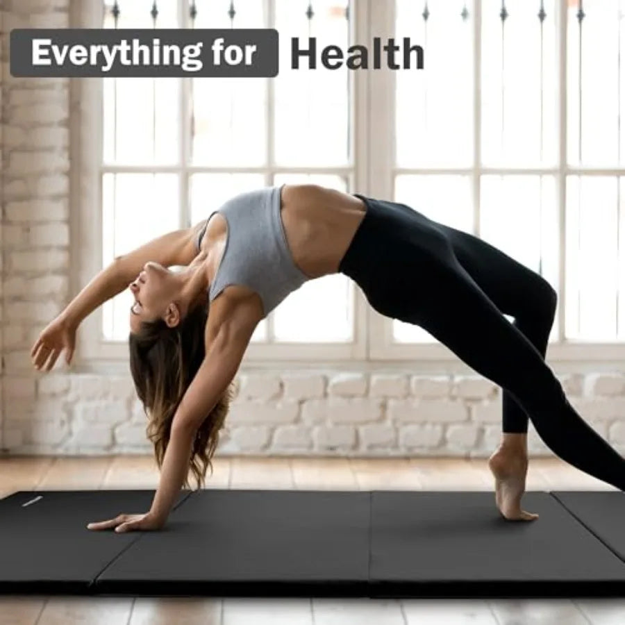Folding Exercise Gymnastics Mat 4'x8'x2 for Home Gym Yoga Pilates Tumbling MMA Core Training, High-Density EVA Foam, Black/Blue