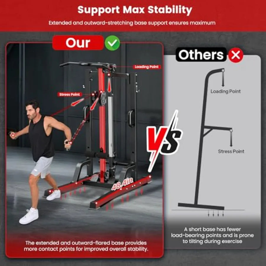 Home gym functional trainer for home use steel construction black color 450LBS capacity with LAT pulldown power cage cable cros