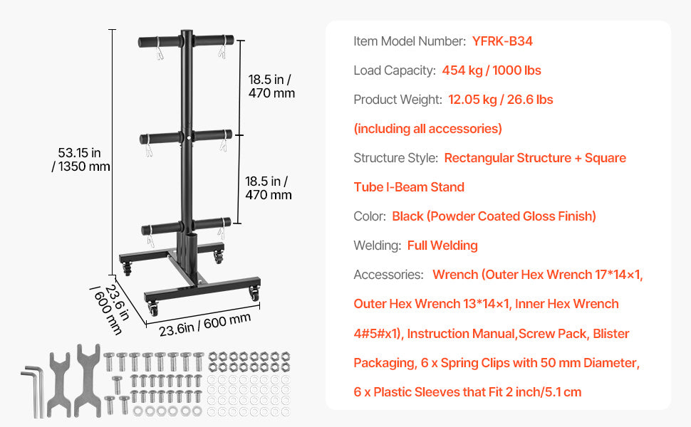 Weight Plate Rack Standard Weight Plate Tree with Wheels 1000 lbs Load Capacity Home Gym Barbell Rack Storage Stand