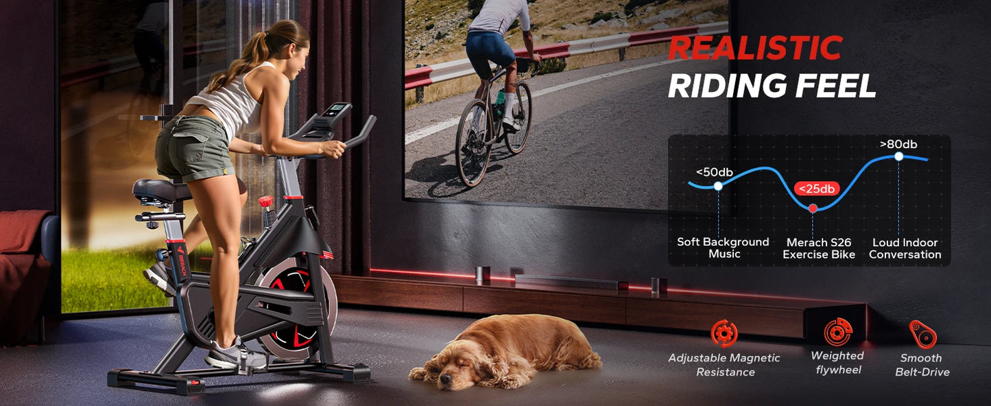 Exercise Bike S38 Indoor Cycling Magnetic Resistance Exclusive App 300lbs Capacity Comfortable Seat for Home&Weight Loss