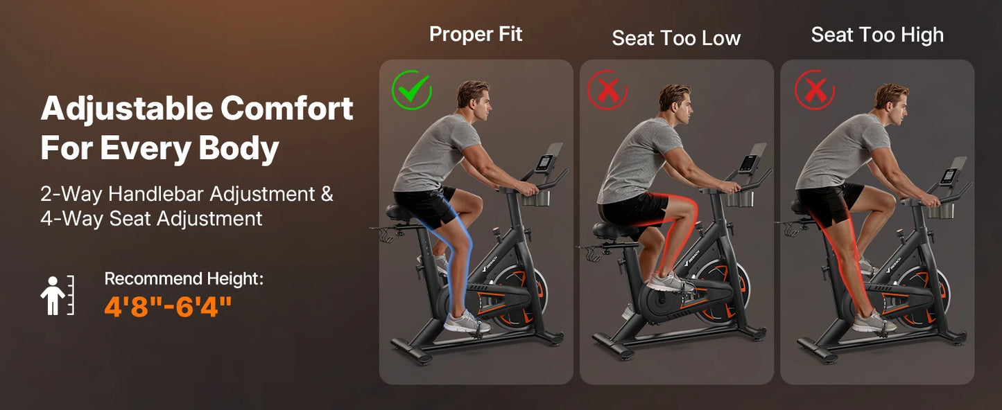 Magnetic Exercise Bike No Plug Needed Low Noise Stationary with Comfortable Seat Cushion Spinning Bike 330 lb Weight Capacity Exclusive App Tablet Mount and Fitness Courses for Home Indoor for Weight Loss Gym Cardio