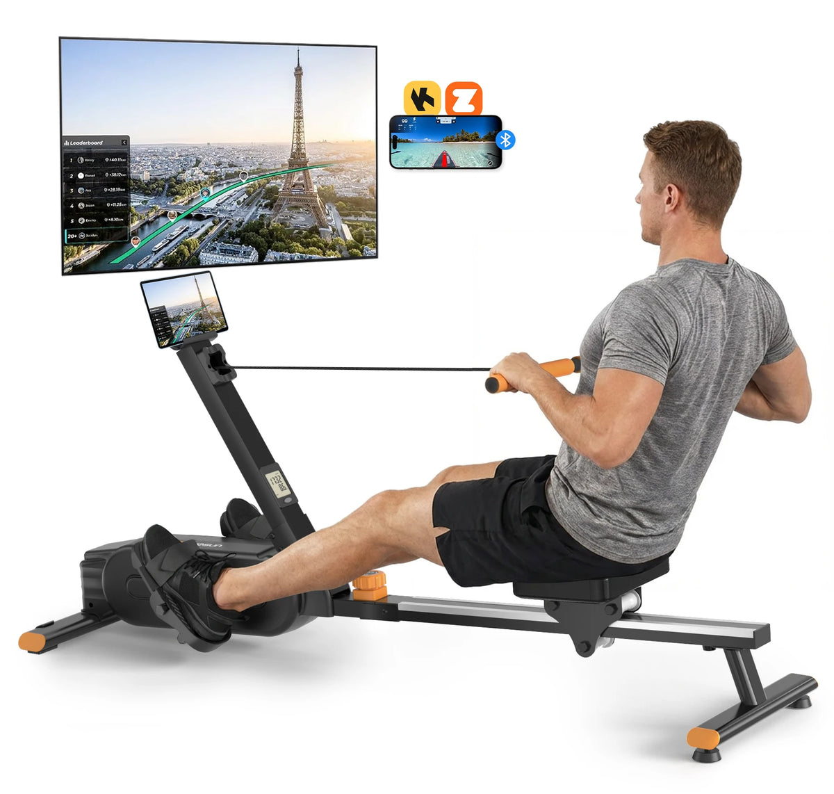 Magnetic Rowing Machine for Home,3 in 1Rowing Machine,Exercise Equipment with 16-Level Quiet Resistance, APP Connection, 350 LBS Capacity, Push-up Board & Pull Rope for Full Body Workout