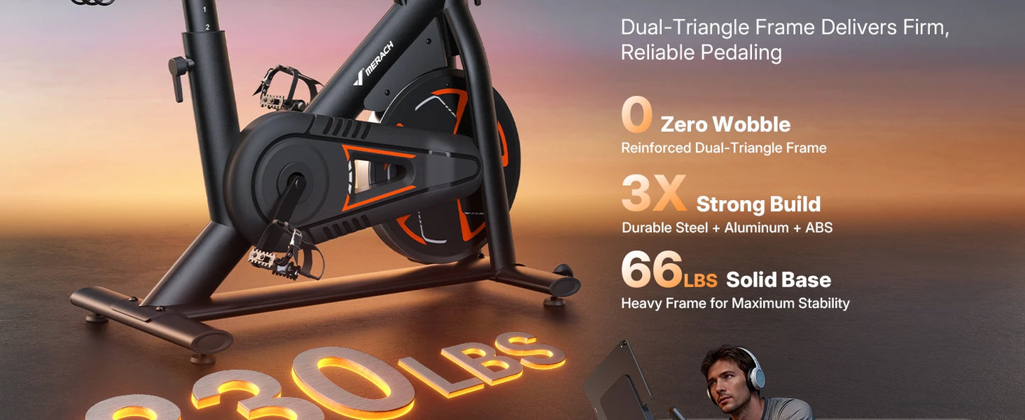Magnetic Exercise Bike No Plug Needed Low Noise Stationary with Comfortable Seat Cushion Spinning Bike 330 lb Weight Capacity Exclusive App Tablet Mount and Fitness Courses for Home Indoor for Weight Loss Gym Cardio