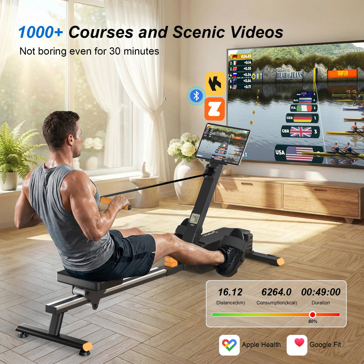 Magnetic Rowing Machine for Home,3 in 1Rowing Machine,Exercise Equipment with 16-Level Quiet Resistance, APP Connection, 350 LBS Capacity, Push-up Board & Pull Rope for Full Body Workout