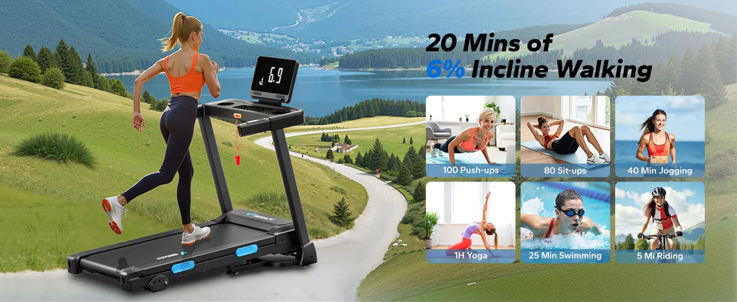Foldable Treadmill T12 Incline Quiet Treadmills Double Deck Technology 4 Silicone Shock Cushion Heart Rate Monitoring
