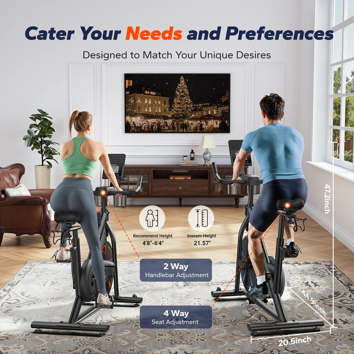 Magnetic Exercise Bike No Plug Needed Low Noise Stationary with Comfortable Seat Cushion Spinning Bike 330 lb Weight Capacity Exclusive App Tablet Mount and Fitness Courses for Home Indoor for Weight Loss Gym Cardio