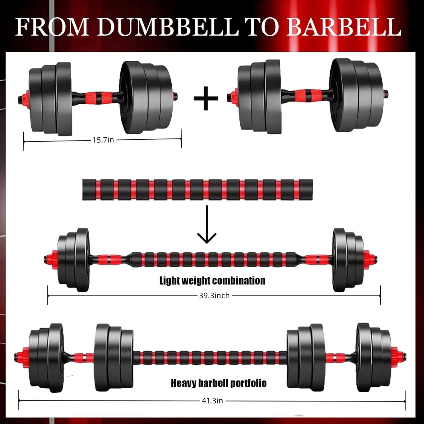 44bls Adjustable Dumbbell Set for Home Gym Fitness Weight Plates, 3-in-1 Ergonomic Modes, Heavy Duty Cast for Strength Training