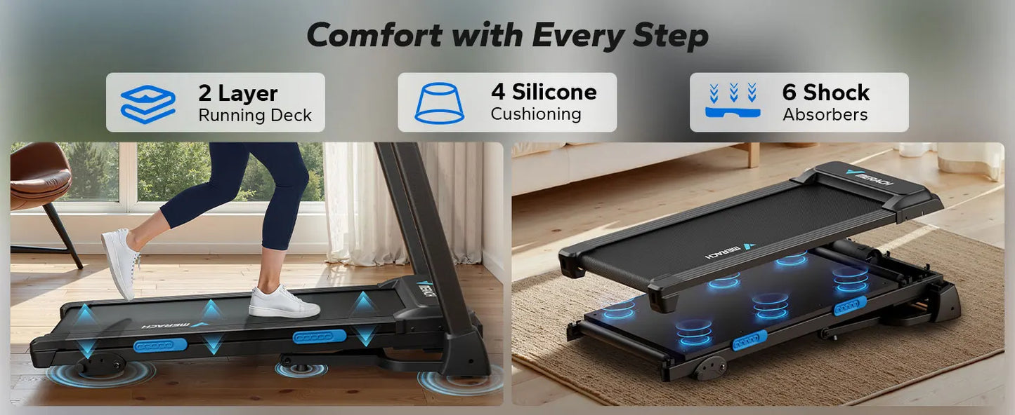 Foldable Treadmill T12 Incline Quiet Treadmills Double Deck Technology 4 Silicone Shock Cushion Heart Rate Monitoring