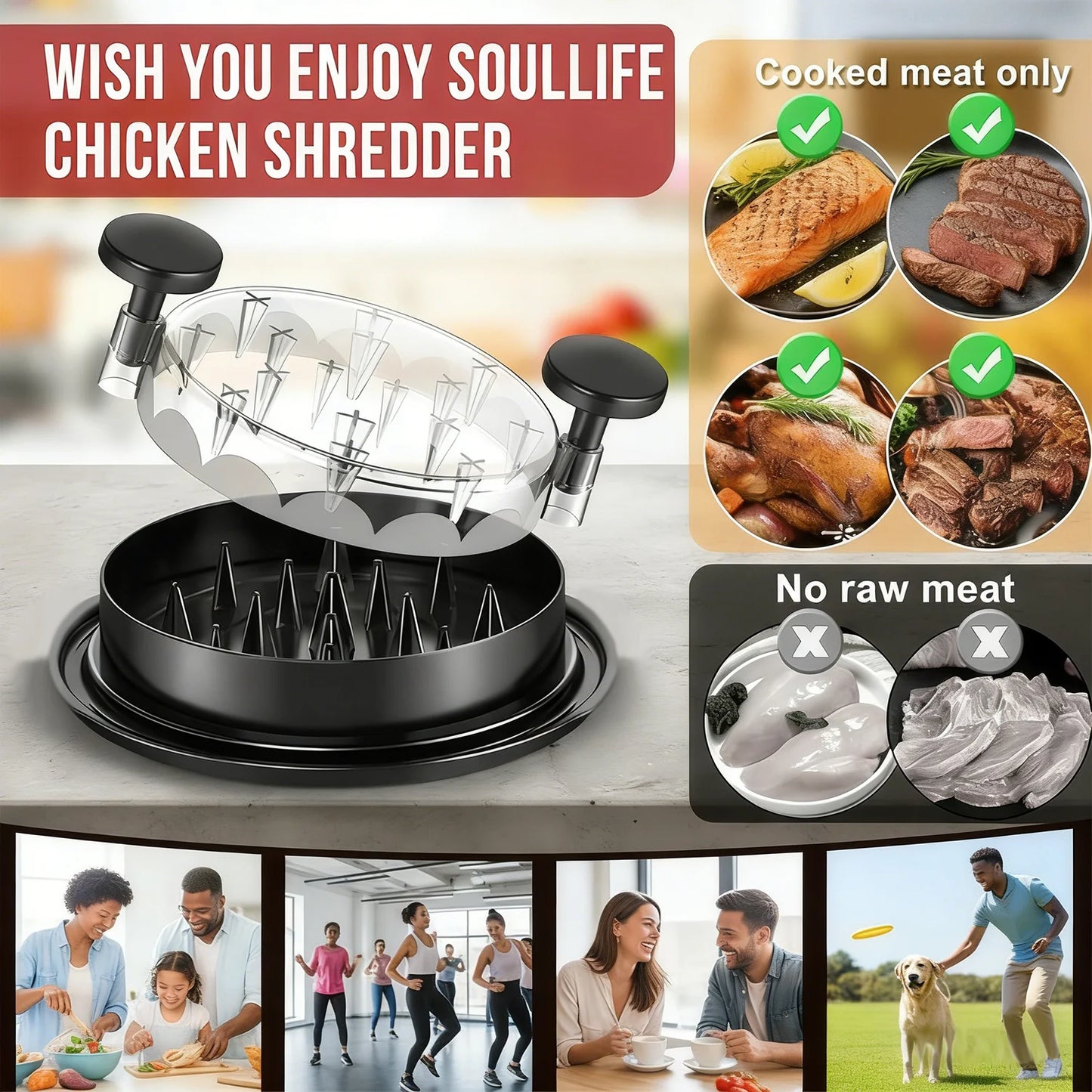 Chicken Shredder 8 Inches, Chicken Breast Shredder Tool, Cooked Meat Shredder With Clear Lid, Ergonomic Design, Auti-slip, Easy To Clean, Chicken Shredder Tool Twist, Chicken Grinder