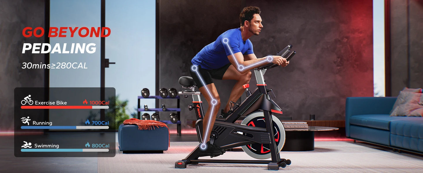Exercise Bike S38 Indoor Cycling Magnetic Resistance Exclusive App 300lbs Capacity Comfortable Seat for Home&Weight Loss