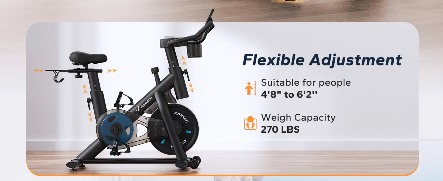 Exercise Bike Brake Pad/Magnetic Stationary Bike with Exclusive App Low Noise Indoor Cycling Bike with Fitness Courses