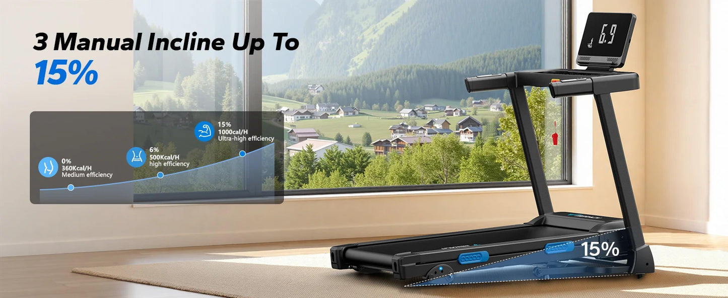 Foldable Treadmill T12 Incline Quiet Treadmills Double Deck Technology 4 Silicone Shock Cushion Heart Rate Monitoring