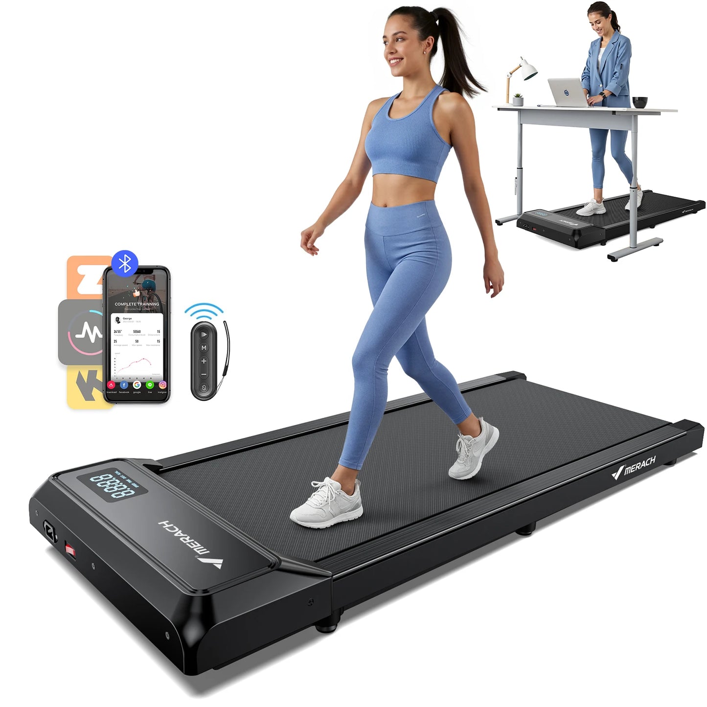 MERACH Walking Pad Under Desk Treadmill Portable Mini Treadmills for Home Seamless One-Piece Molding Design 265LBS Walkpad