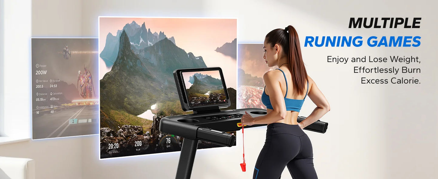 Foldable Treadmill T12 Incline Quiet Treadmills Double Deck Technology 4 Silicone Shock Cushion Heart Rate Monitoring