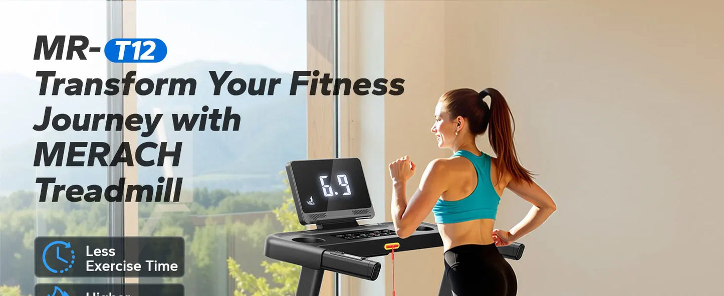 Foldable Treadmill T12 Incline Quiet Treadmills Double Deck Technology 4 Silicone Shock Cushion Heart Rate Monitoring