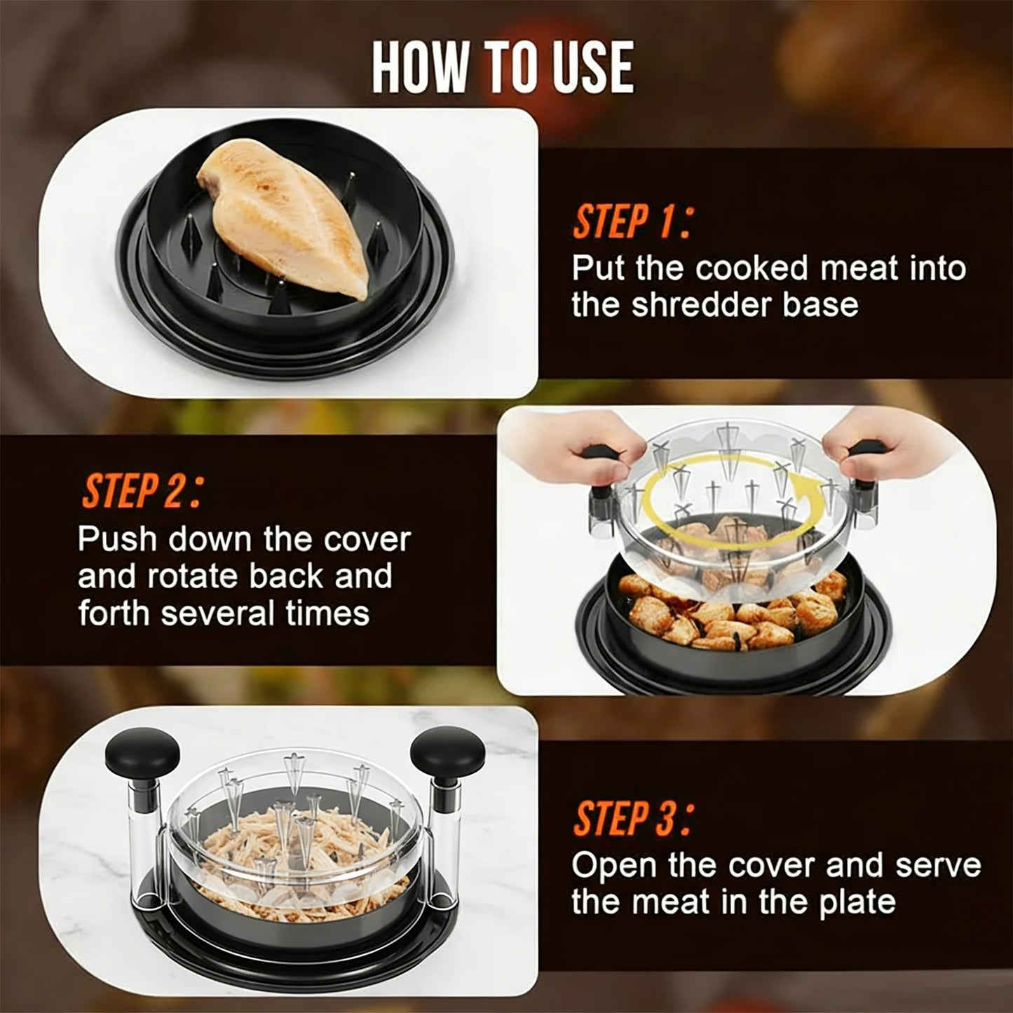 Chicken Shredder 8 Inches, Chicken Breast Shredder Tool, Cooked Meat Shredder With Clear Lid, Ergonomic Design, Auti-slip, Easy To Clean, Chicken Shredder Tool Twist, Chicken Grinder