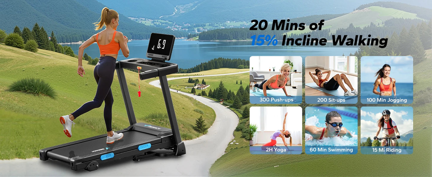 Foldable Treadmill T12 Incline Quiet Treadmills Double Deck Technology 4 Silicone Shock Cushion Heart Rate Monitoring