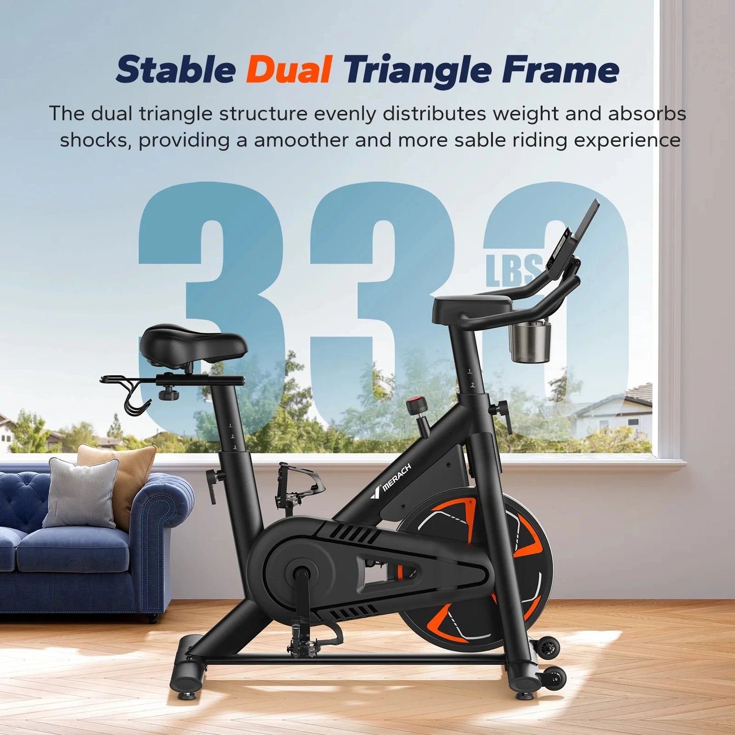 Magnetic Exercise Bike No Plug Needed Low Noise Stationary with Comfortable Seat Cushion Spinning Bike 330 lb Weight Capacity Exclusive App Tablet Mount and Fitness Courses for Home Indoor for Weight Loss Gym Cardio
