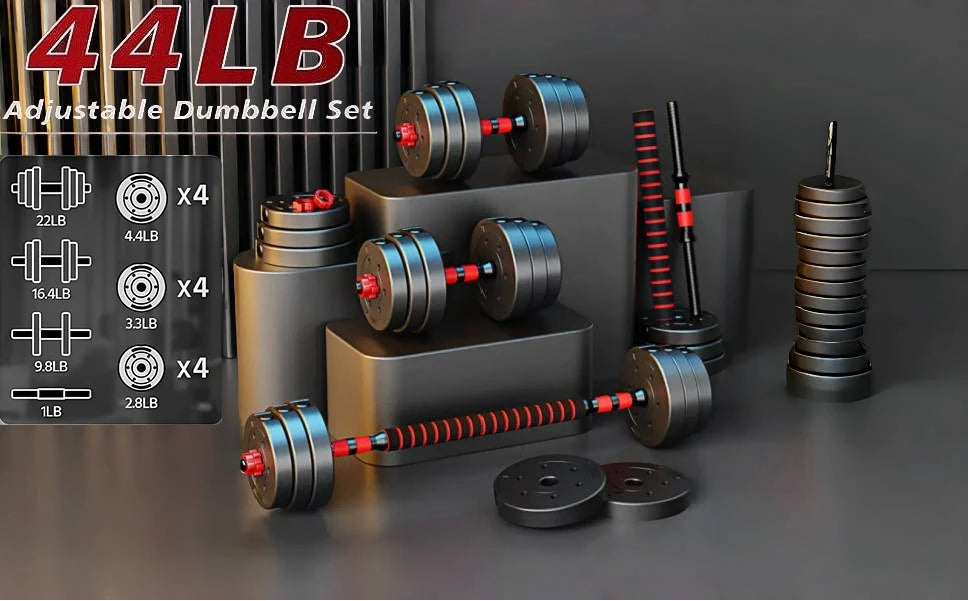 44bls Adjustable Dumbbell Set for Home Gym Fitness Weight Plates, 3-in-1 Ergonomic Modes, Heavy Duty Cast for Strength Training
