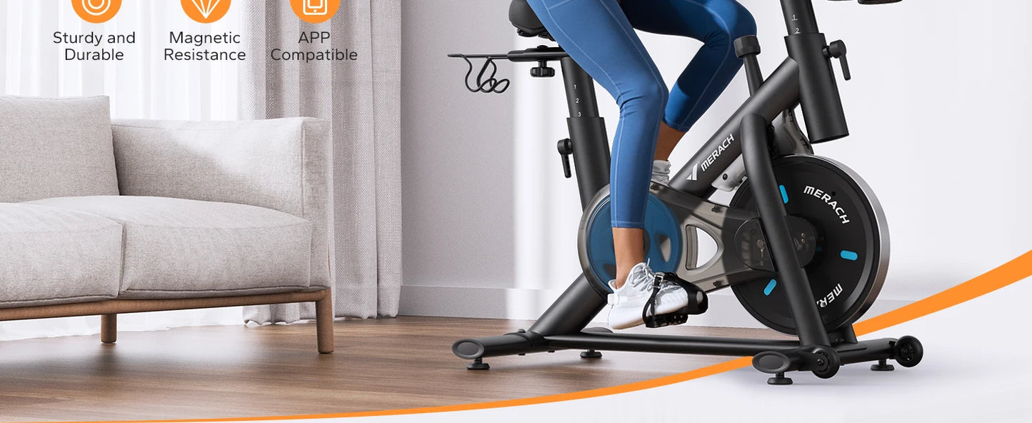 Exercise Bike Brake Pad/Magnetic Stationary Bike with Exclusive App Low Noise Indoor Cycling Bike with Fitness Courses