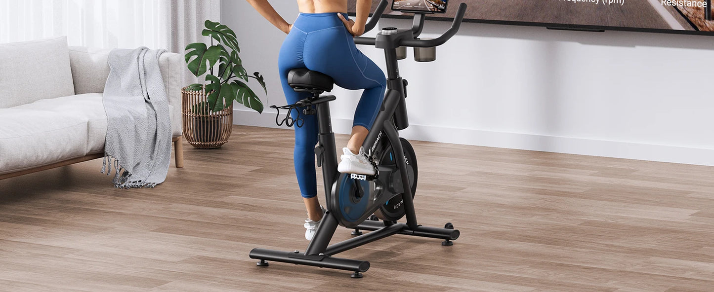 Exercise Bike Brake Pad/Magnetic Stationary Bike with Exclusive App Low Noise Indoor Cycling Bike with Fitness Courses