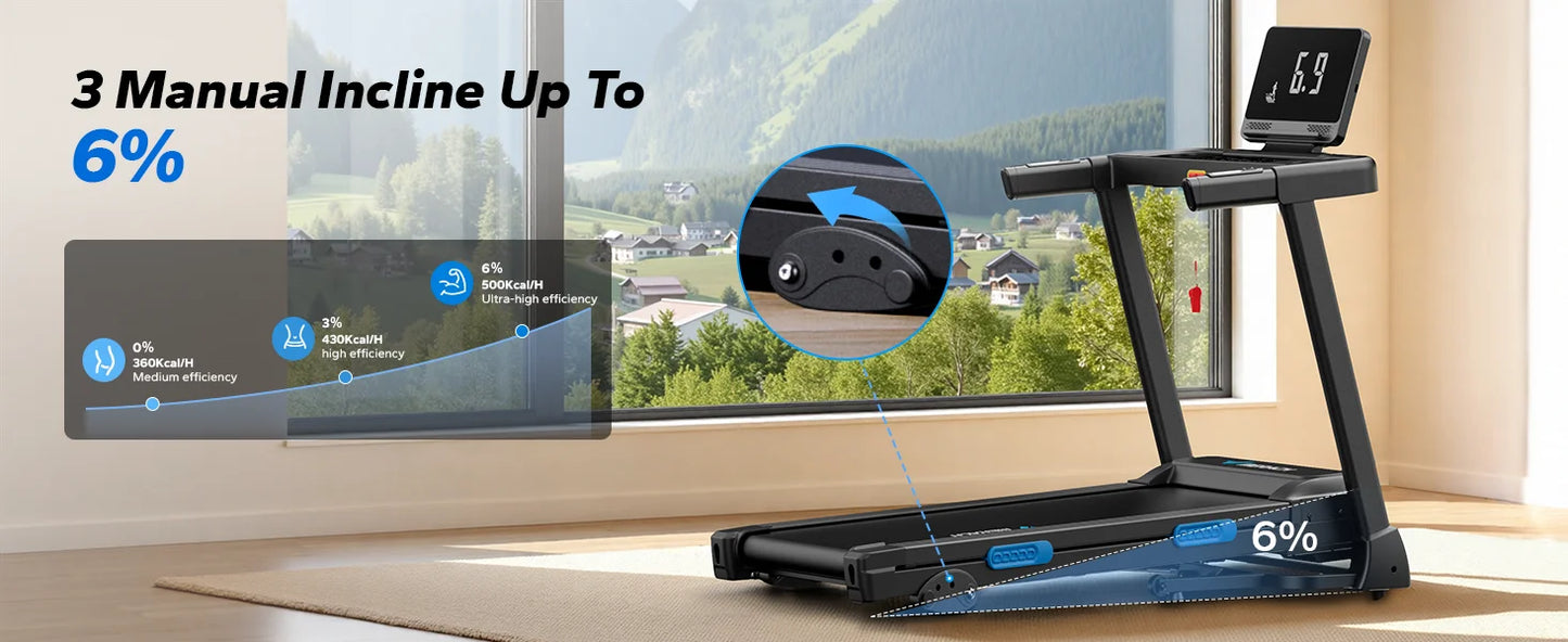 Foldable Treadmill T12 Incline Quiet Treadmills Double Deck Technology 4 Silicone Shock Cushion Heart Rate Monitoring