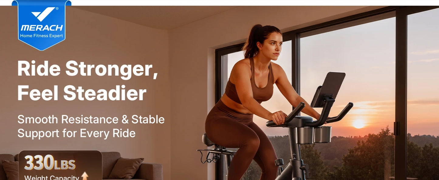 Magnetic Exercise Bike No Plug Needed Low Noise Stationary with Comfortable Seat Cushion Spinning Bike 330 lb Weight Capacity Exclusive App Tablet Mount and Fitness Courses for Home Indoor for Weight Loss Gym Cardio