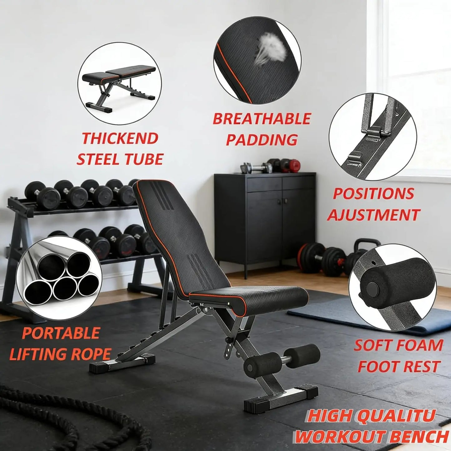 6-in-1 Adjustable Weight Bench Set for Home Gym - Leg Press, Preacher Curl, Squat Rack