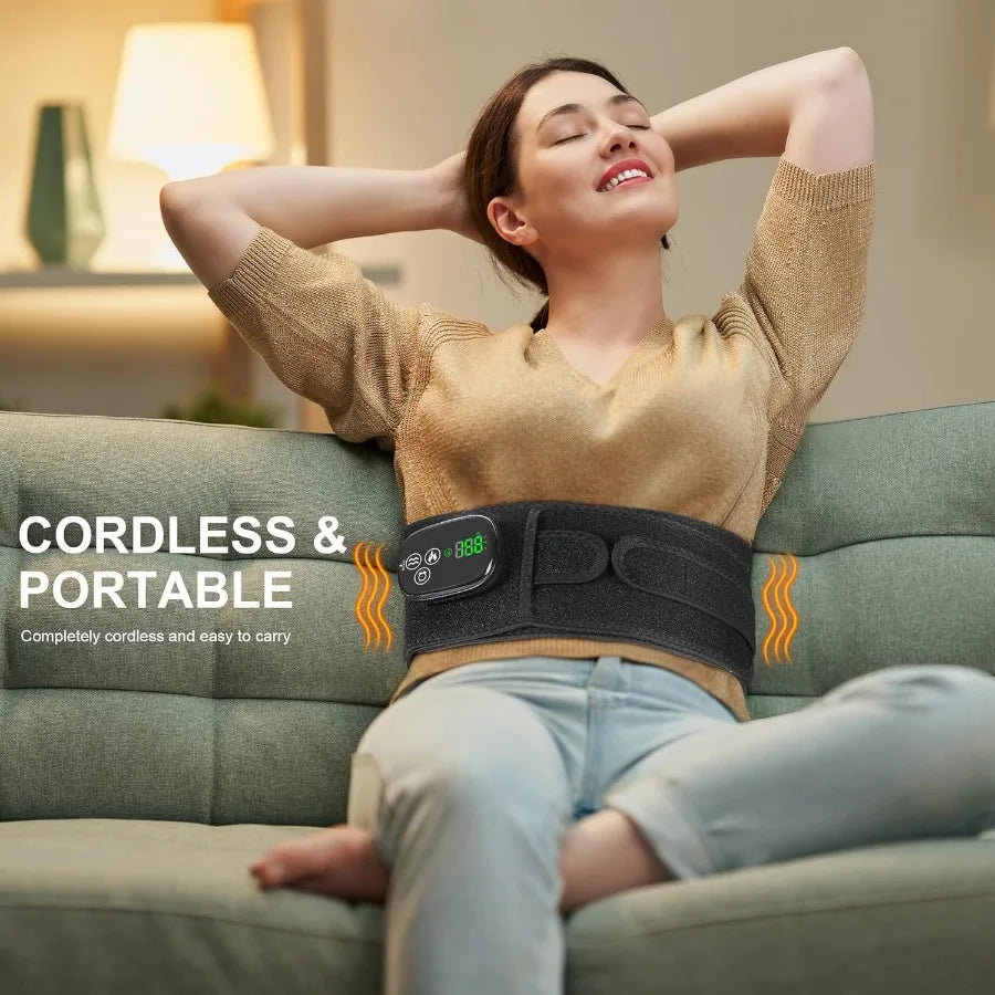 Lower Back Heating Pad with Massager for Back Pain Relief Cordless Heated Back Brace Vibration Wrap with 6 Heat and Timer Heati