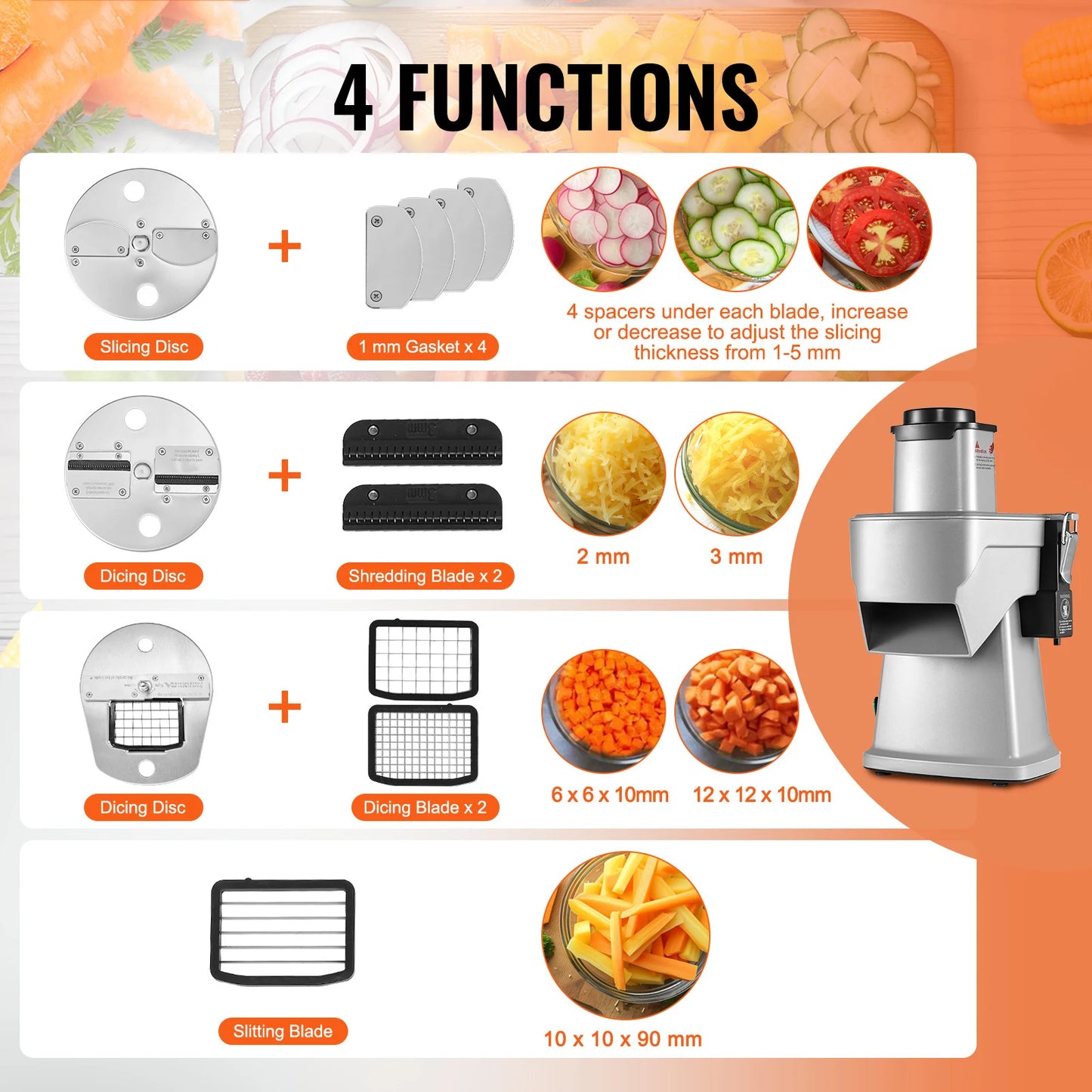 SucceBuy Electric Vegetable Slicer 4 in 1 Multifunctional Food Cutter Vegetable Chopper for Slicing Shredding Dicing Slitting