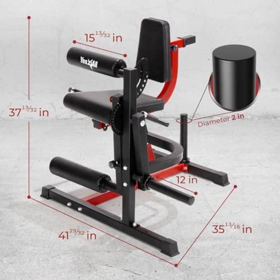 Leg Extension and Curl Machine, Adjustable Leg Machine with Plate Loaded, Leg Extension and Curl Bench for Home Gym, Black & Red