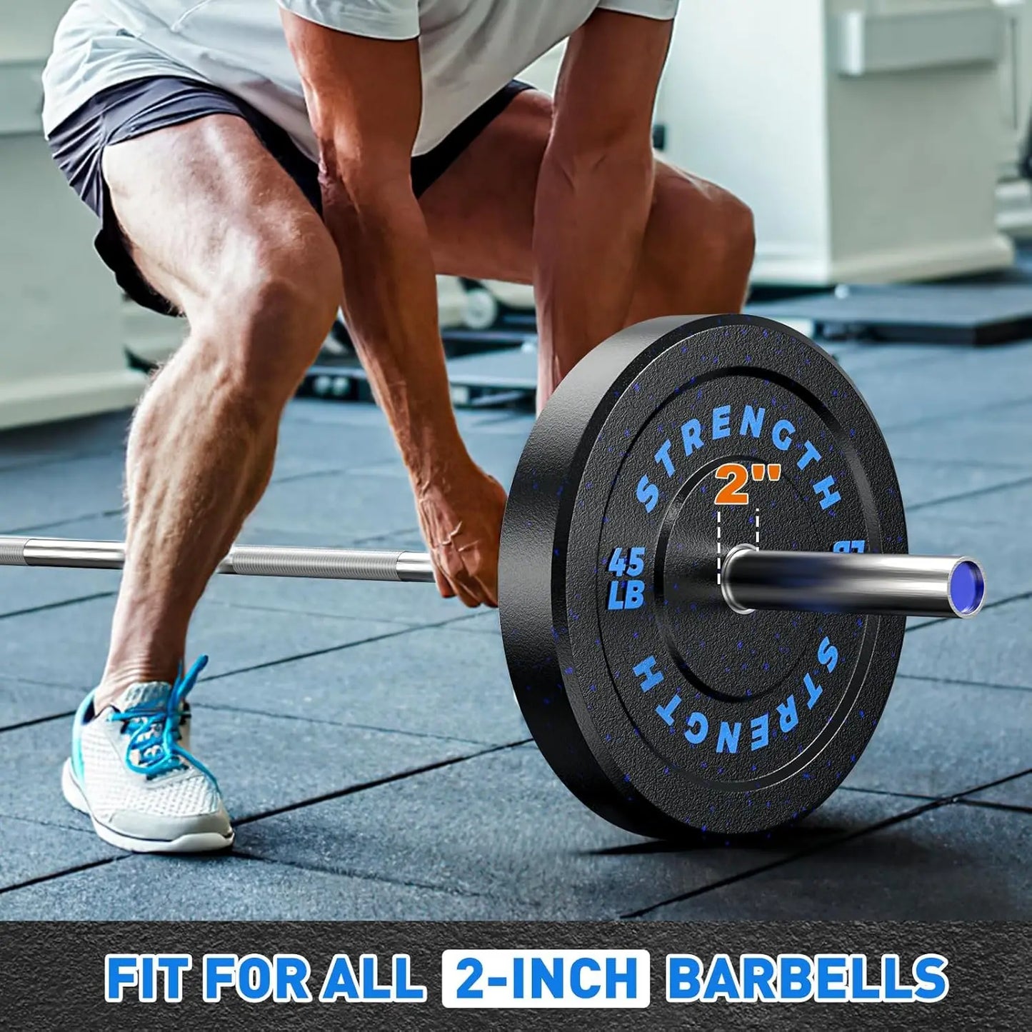 Pro-Grade 2" Bumper Plates 190LB Set, High-Bounce Colored Fleck-Rubber Weight Plates, Floor-Protective＆Noise-Reducing