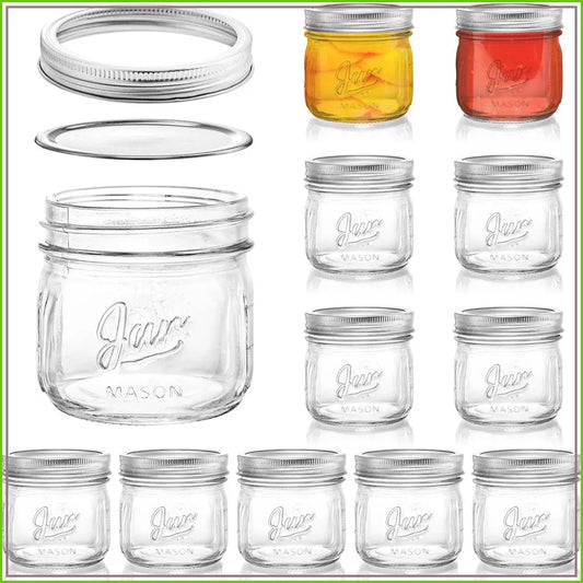 12 Pack Wide Mouth Mason Jars, 12 Oz Glass Canning Jars with Airtight Lids