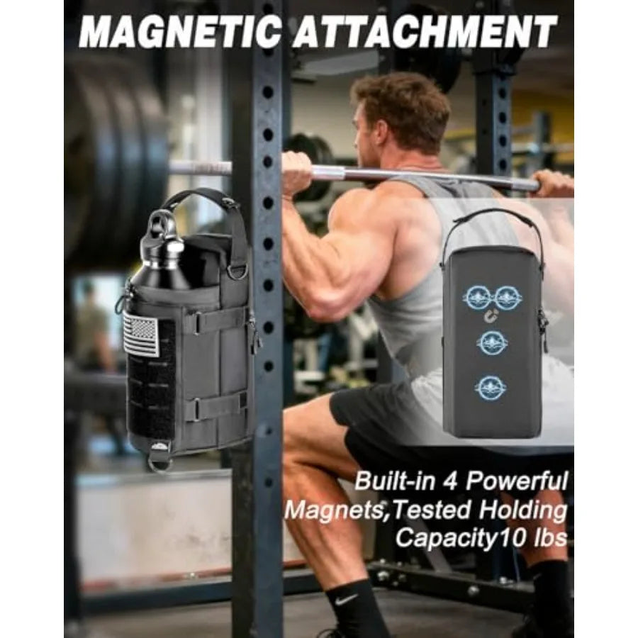 Magnetic Gym Bag for Men - Water Bottle Carrier Holder Bag with Shoulder Strap, 4 Built-in Magnets Gym Gifts for Men