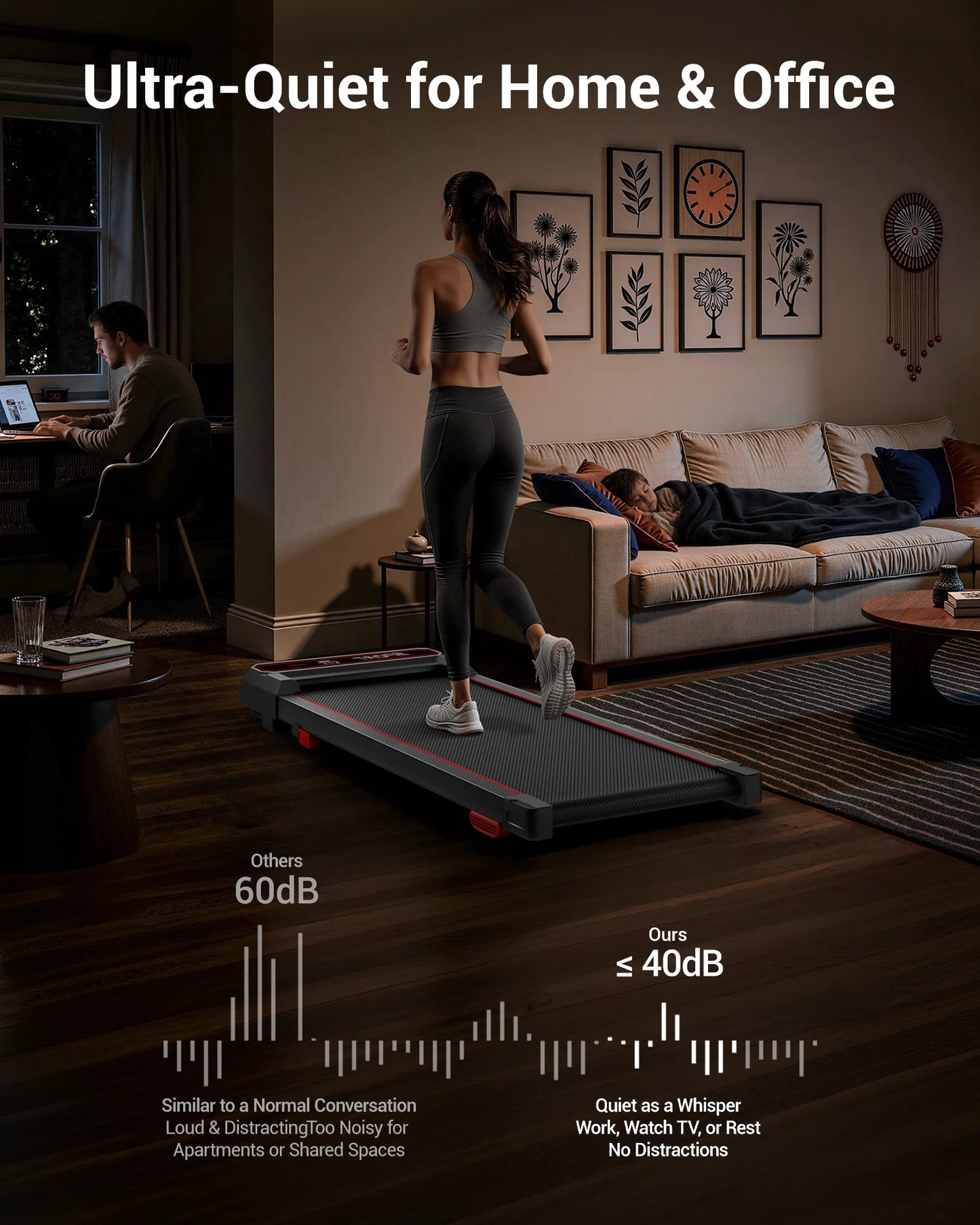 Foldable Walking Pad Treadmill, Under Desk Walking Machine for Home Office, Portable Compact Electric Treadmill with LED Display